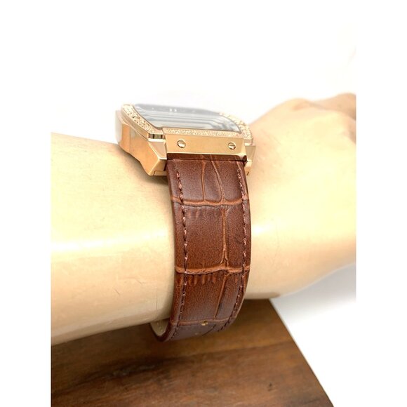 JBW Men's Watch J6379D Echelon Diamond Quartz Black Dial Rose Gold Brown Leather - Picture 13 of 15